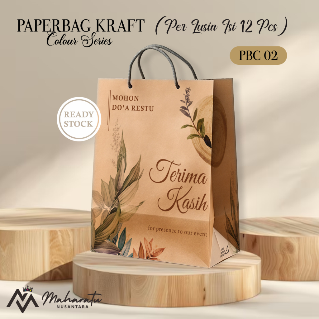 

(12 PCS) PAPER BAG SOUVENIR KRAFT READY STOCK - PAPER BAG MOTIF PBC 02 UKURAN 20X25X10 CM