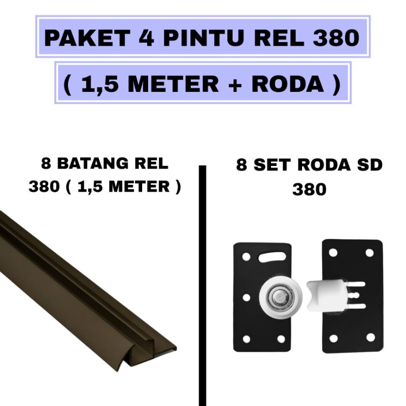 [ 4 Pintu + Roda ] Paket | 8 Rel Timbul 380 Lenaga 1,5 M + 8 Set Roda SD-380 Pintu Lemari Sliding/Ge