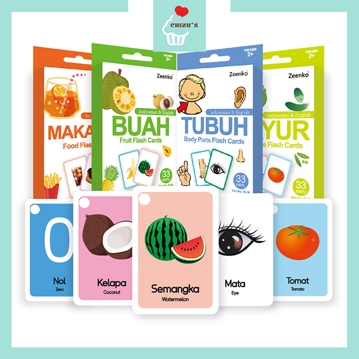 Mini Flash Card Bilingual Bahasa Indonesia Inggris | Kartu Pintar Anak English Flashcard Free Ring |