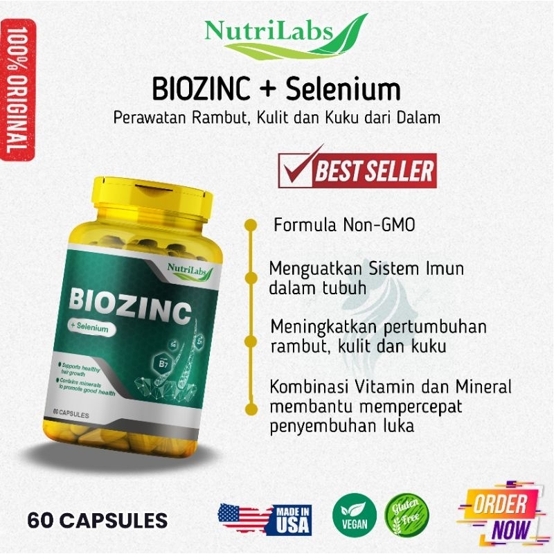 Nutrilabs BIOZINC Biotin Zinc Selenium 10000mcg Original USA
