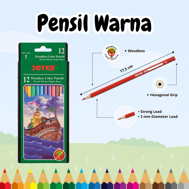 

Joyko Pensil Warna Woodless Color Pencils Hexagonal Grip 12 Warna
