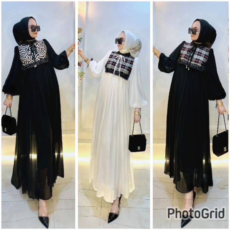 CODSHR ORI Midi Dress Terbaru Lengan BALON Ceruty Import