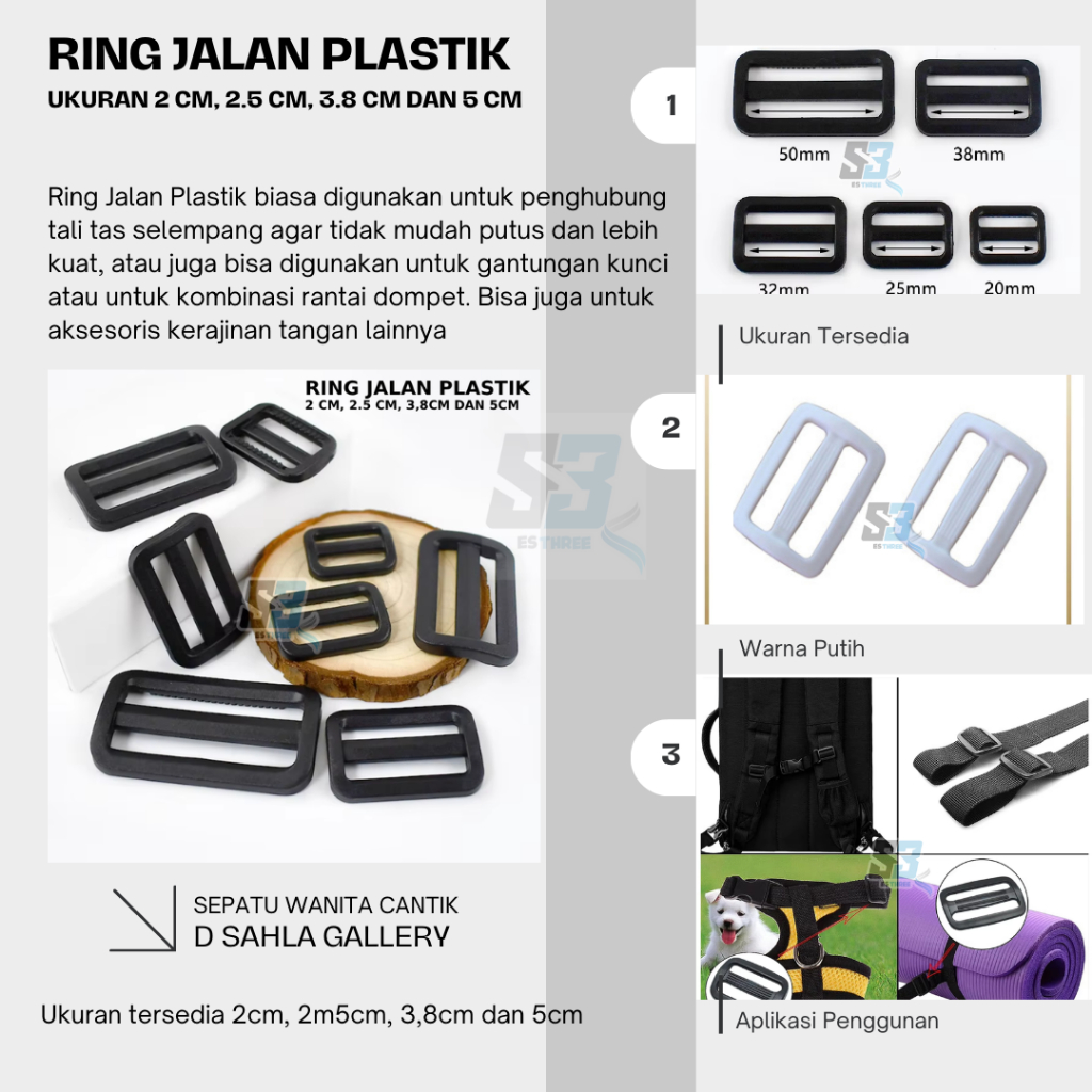 RING JALAN PLASTIK BUCKLE TAS TALI WEBBING ADJUSTER GESPER UKURAN 2CM 2.5CM 3.8CM 5CM HARGA PERPACK 