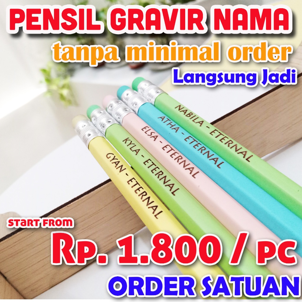 

Pensil Grafir custom nama gravir laser tanpa minimum order langsung jadi joyko p-121 / p-125