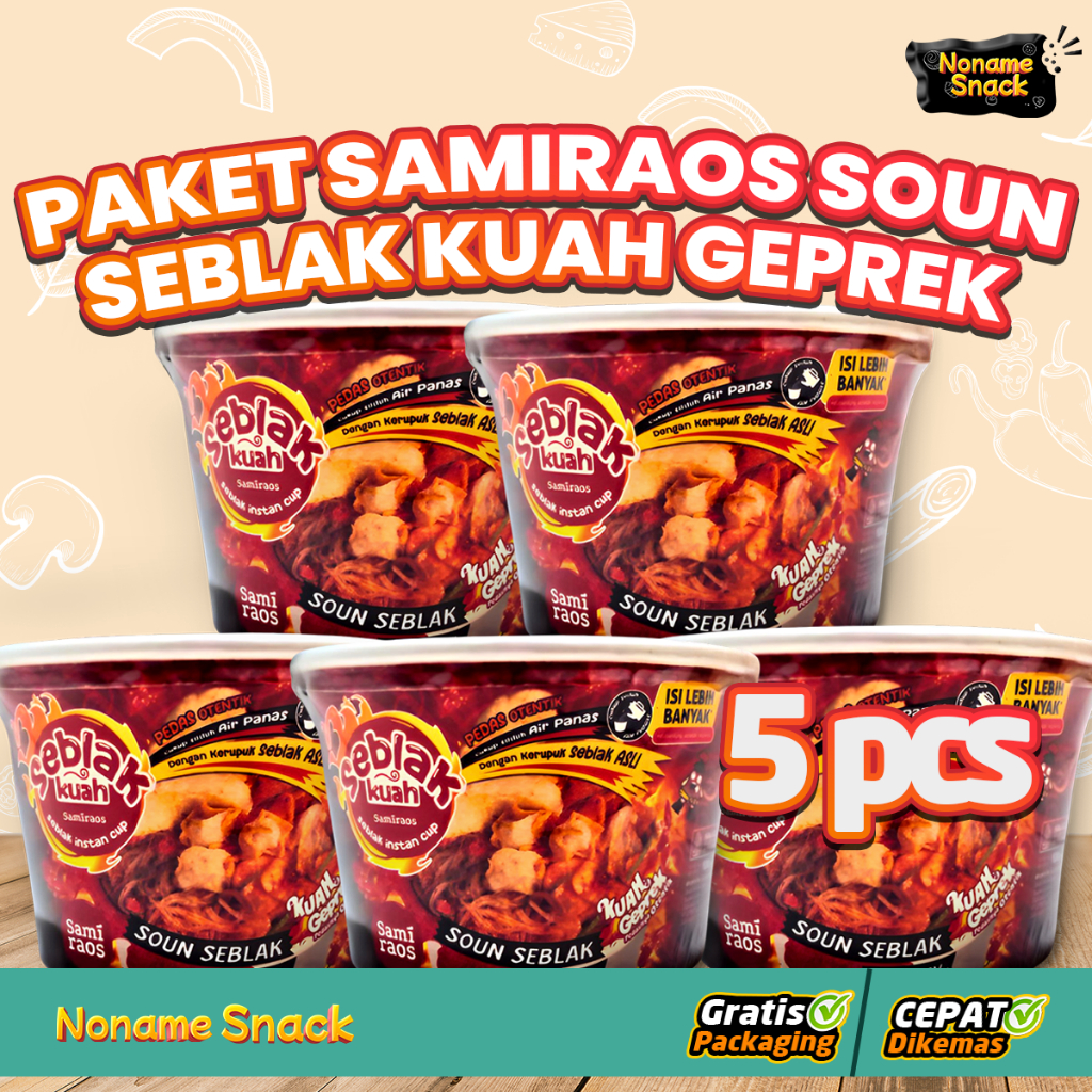 

Paket Hemat Sami Raos Seblak Soun Kuah Sambal Geprek Cup Samiraos isi 5