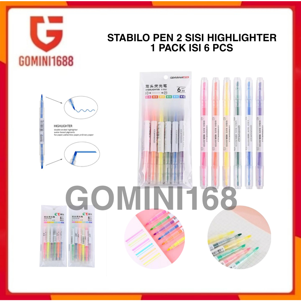 

Pen Stabilo 2 Sisi Warna Warni Terang 1 Pack Isi 6 Pcs Highlighter Double Side Colorful