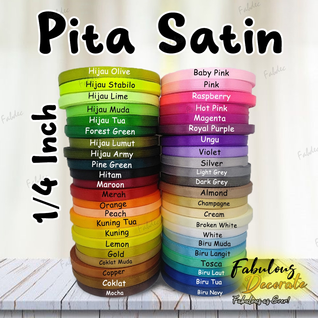 

Fabulous Decorate Pita Kain Satin Ukuran 1/4 inch / Pita Satin 0.25" Panjang 25 Yard