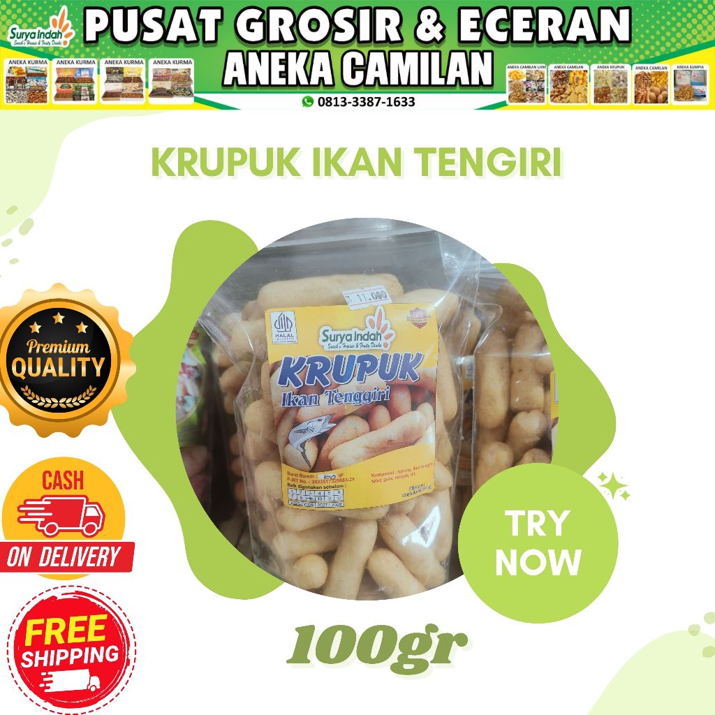 

Krupuk Ikan Tenggiri packing 100gr kwalitas Premium dijamin enak lembut Surya Indah Jombang