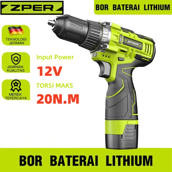 ZPER 12V 3 Speed Bor Listrik Mesin Bor Baterai Tangan Cordless Drill Battery impact drill Cordless