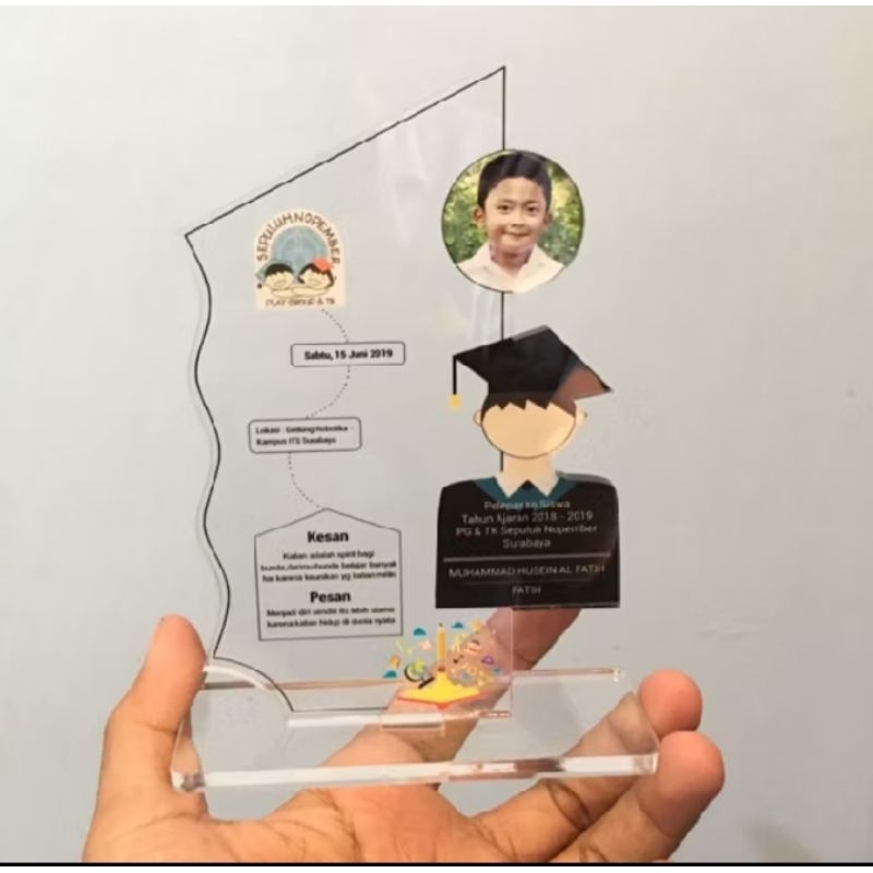 Plakat Wisuda Bahan Akrilik - Bisa Custom Foto - Plakat Kenang-kenangan Siswa
