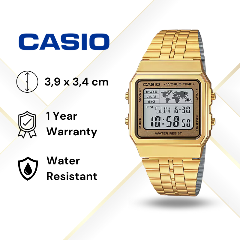JAM TANGAN WANITA CASIO A-500WGA-1 ORIGINAL - A500WGA GOLD CASIO ORIGINAL