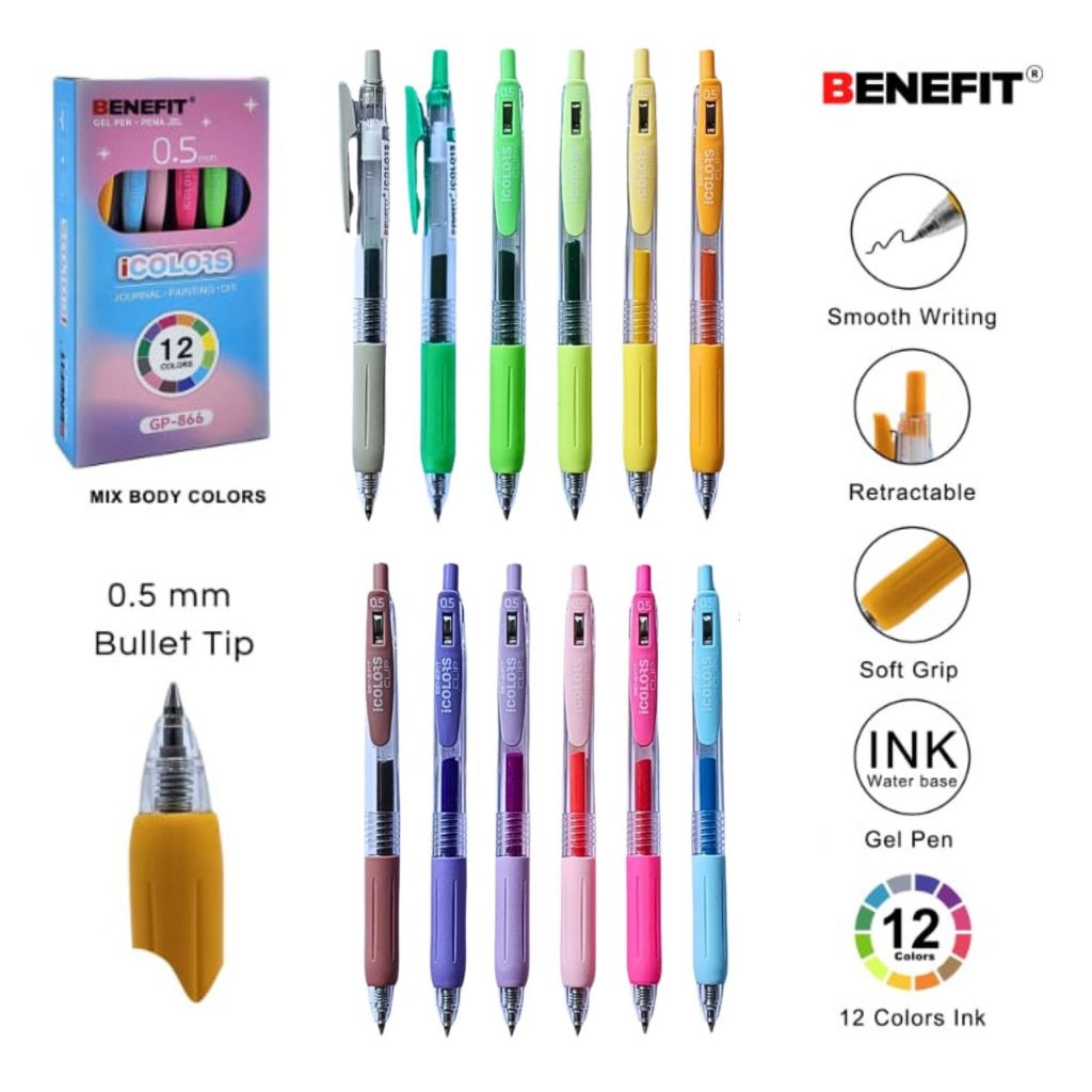 

1 LSN / 12 Warna Gel Pen Benefit GP-866 IColors