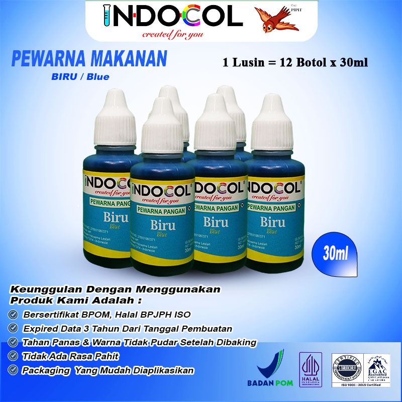 

INDOCOL PEWARNA CAIR BIRU (1 LUSIN = 12 BOTOL x 30ml)