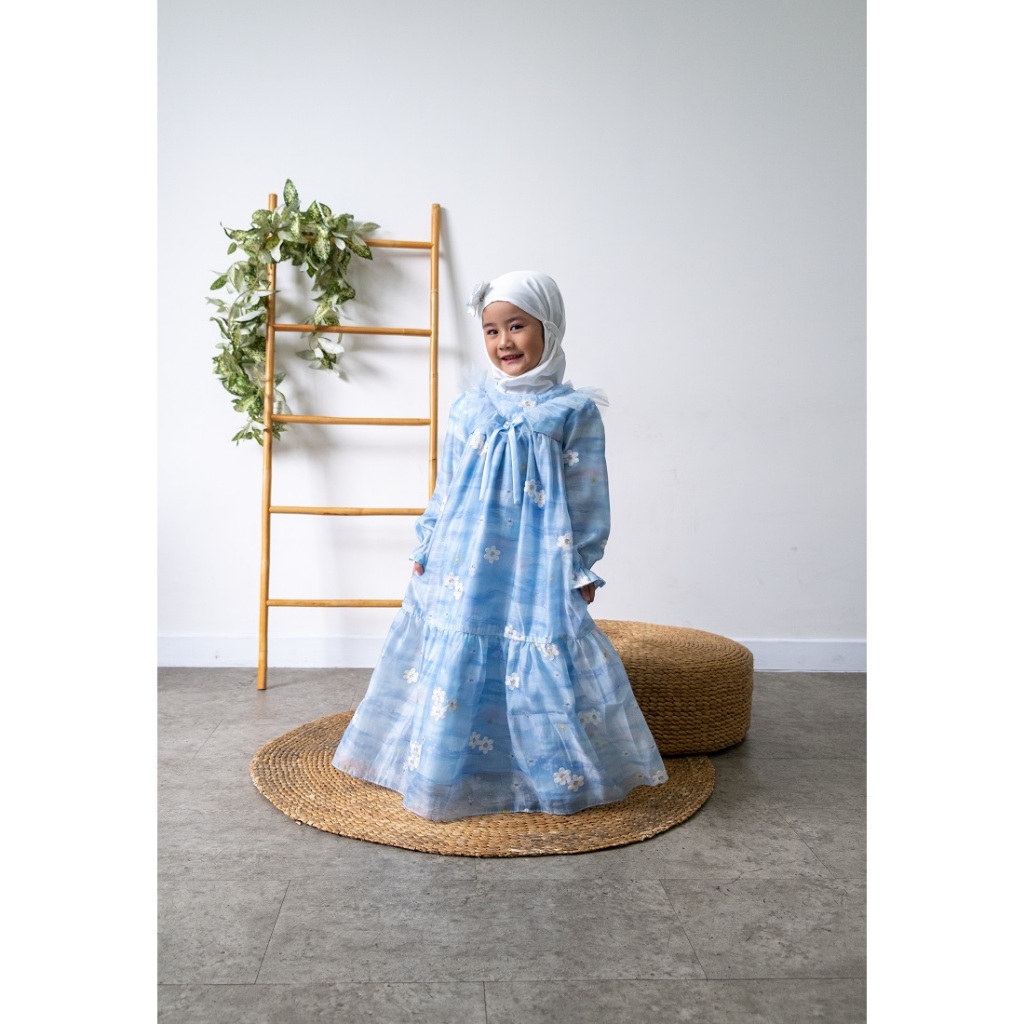 Princessa Flami Blue Flower Organza Muslim Dress G1241