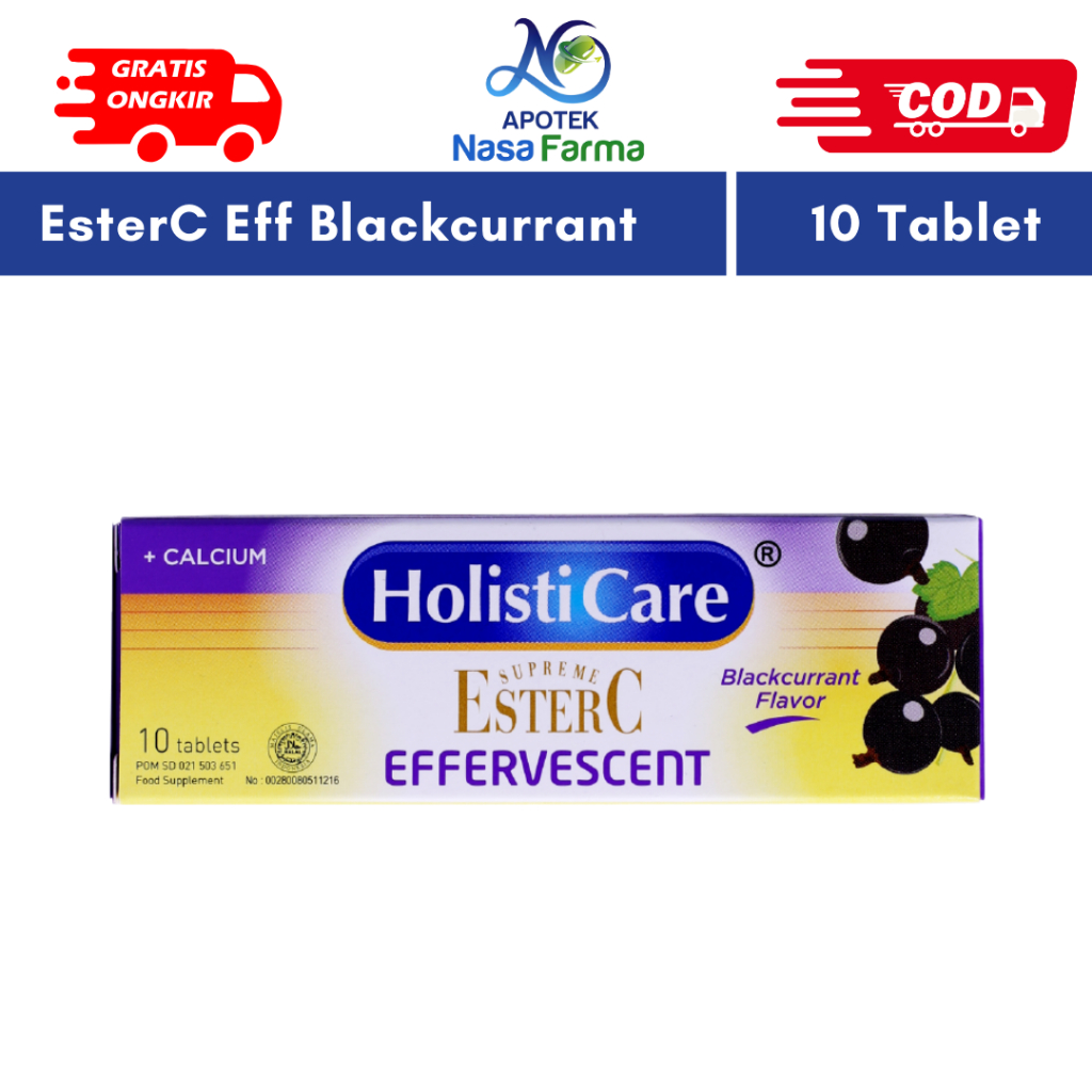 HolistiCare EsterC Effervescent With Kalsium Rasa Blackcurrant @10 Tablet Rasa Buah Menyegarkan