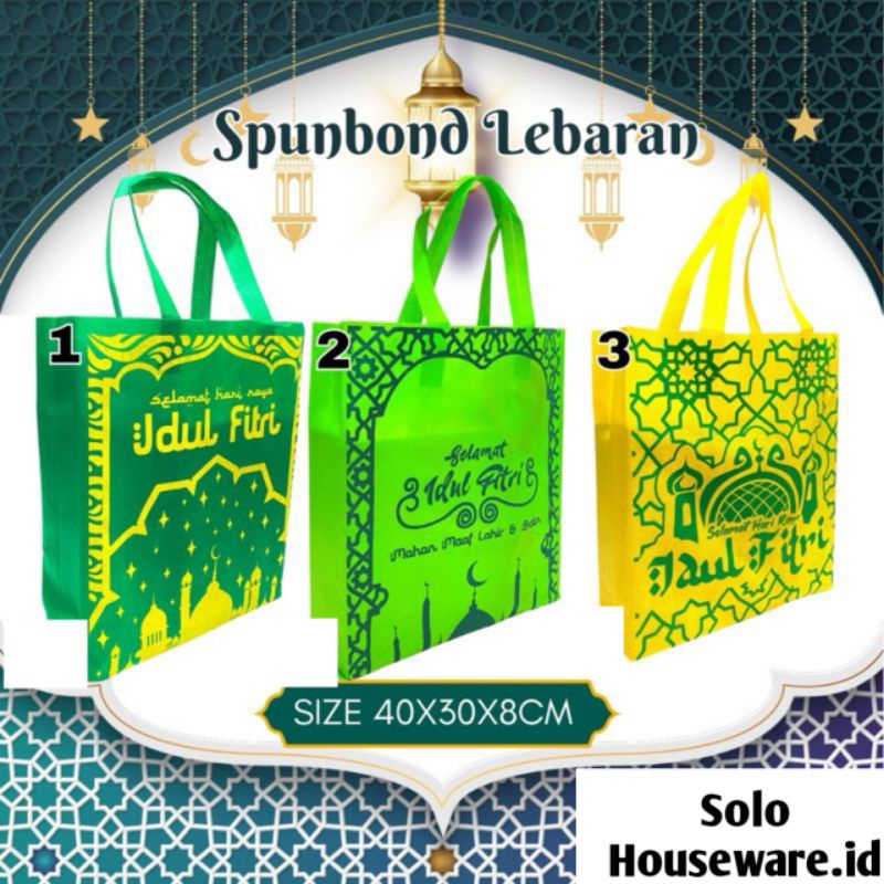 

(12 pcs) Tas Spunbond Lebaran Idul Fitri Size 40x30x8cm - Tas Spunbond THR/Hampers Lebaran 2025