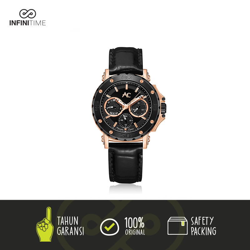 Jam Tangan Alexandre Christie AC 9205 Black Rosegold Wanita Leather