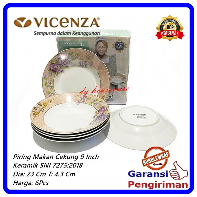 Piring Makan Keramik Cekung 9 Inch SNI Vicenza B-719 ( Harga 1 Paket = 6 Buah Piring )