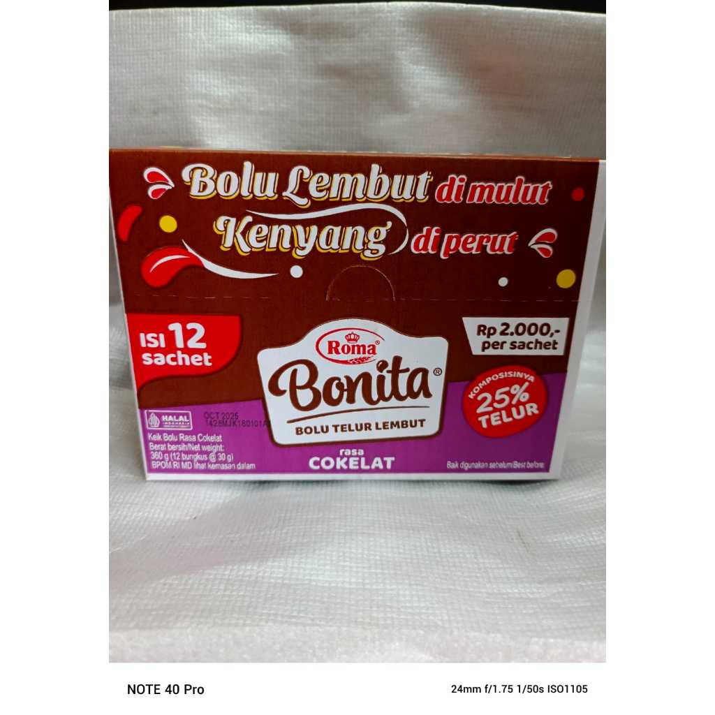 

Bonita Bolu telur lembut Rasa Coklat 1Box 12x30g