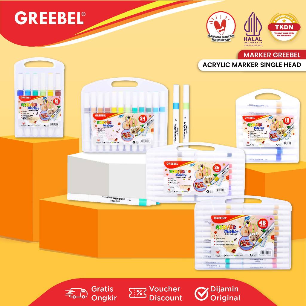 

GREEBEL Spidol Acrylic Markers Set Spidol 12 18 24 36 48 Warna Spidol Set Warna-Warni