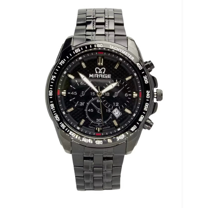 Jam Tangan Mirage Analog Sporty Formal Chrono Pria Wanita Tahan Air Hitam Rosegold 8535 M