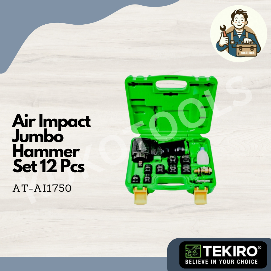 Air Impact Jumbo Hammer Set Bor Obeng Angin Set 1/2 Inch 12 Pcs Tekiro