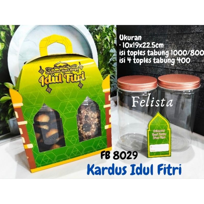 

Kardus Idul Fitri toples Tabung 2 1000/800/Isi 4 toples tabung 400