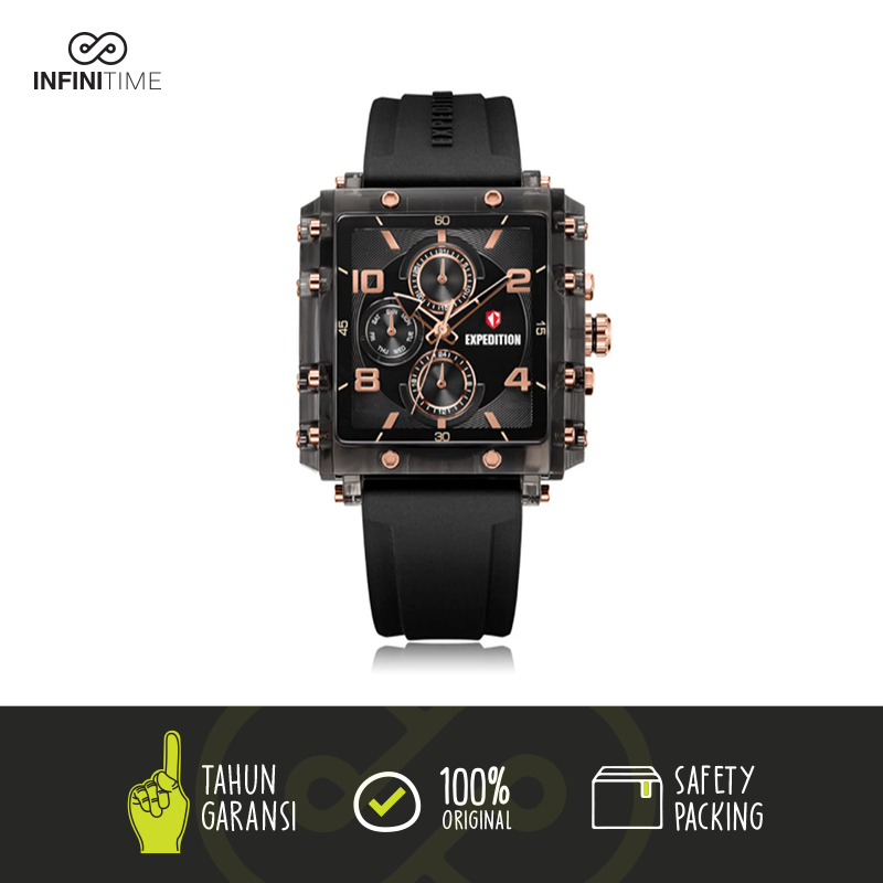 Jam Tangan Expedition SE 6808 E 6808 E6808 Full Black Wanita Rubber