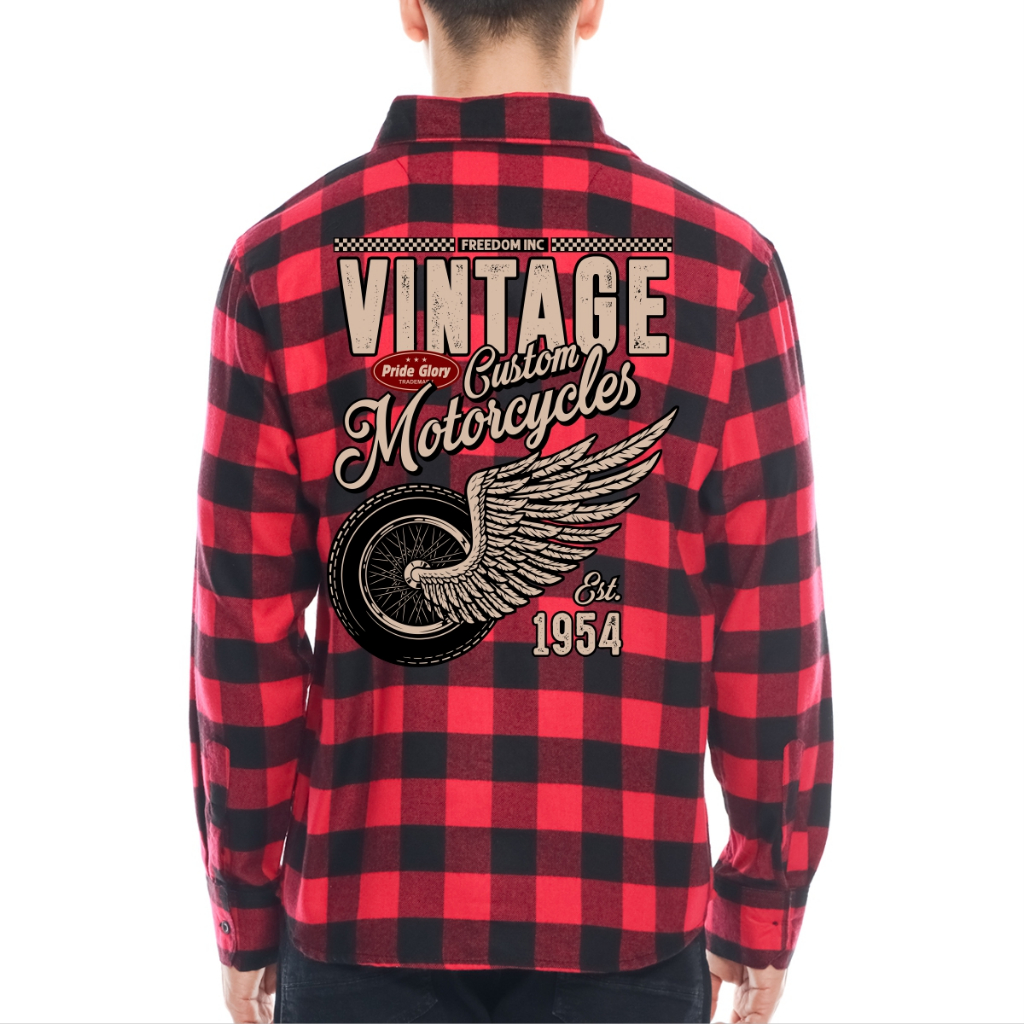 Soundwave kemeja flanel bikers vintage unisex pria wanita