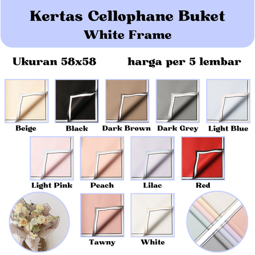 

[5 LEMBAR] Kertas Cellophane Bucket (White Frame) Flower Wrapping Paper Celophane / Krtas Buket Chellophane untuk Bouquet Snack Uang Wisuda