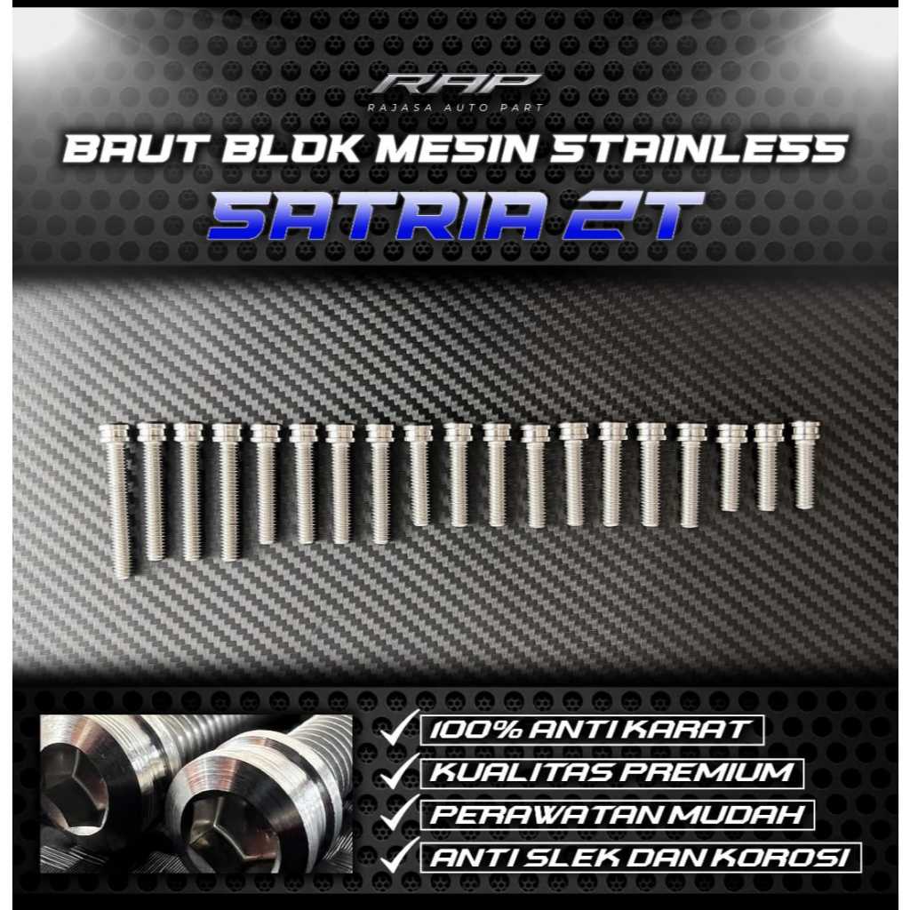 BAUT MESIN SATRIA 2 TAK STAINLES ANTI KARAT COSTUME MODEL TITANIUM BAUD BLOK MESIN SATRIA 2TAK