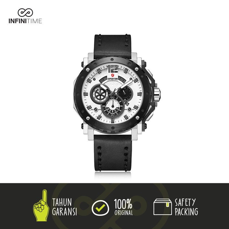 Jam Tangan Expedition E6402 E 6402 Silver White Black Pria Leather