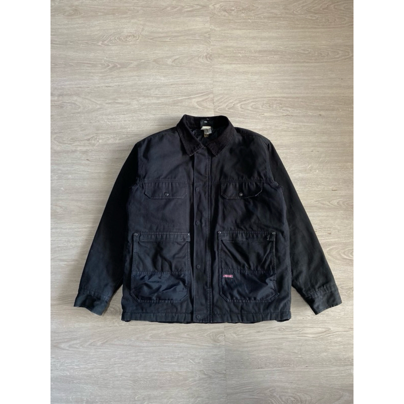DICKIES GENUINE CHORE JACKET BLK DUCK CANVAS LINED WORK JACKET DICKIES CURDUROY COLLAR BLACK VINTAGE