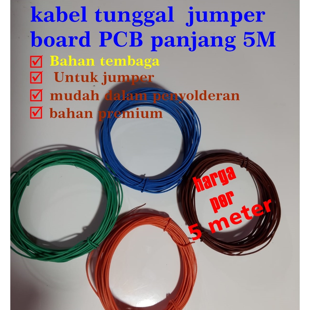 kabel tunggal kabel jumper harga per 5 meter bahan tembaga premium beardboard PCB warna termurah