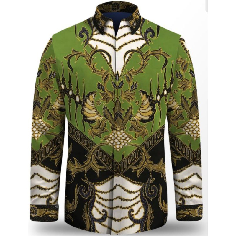 kain batik tulis pria bahan katun warna hijau. am
