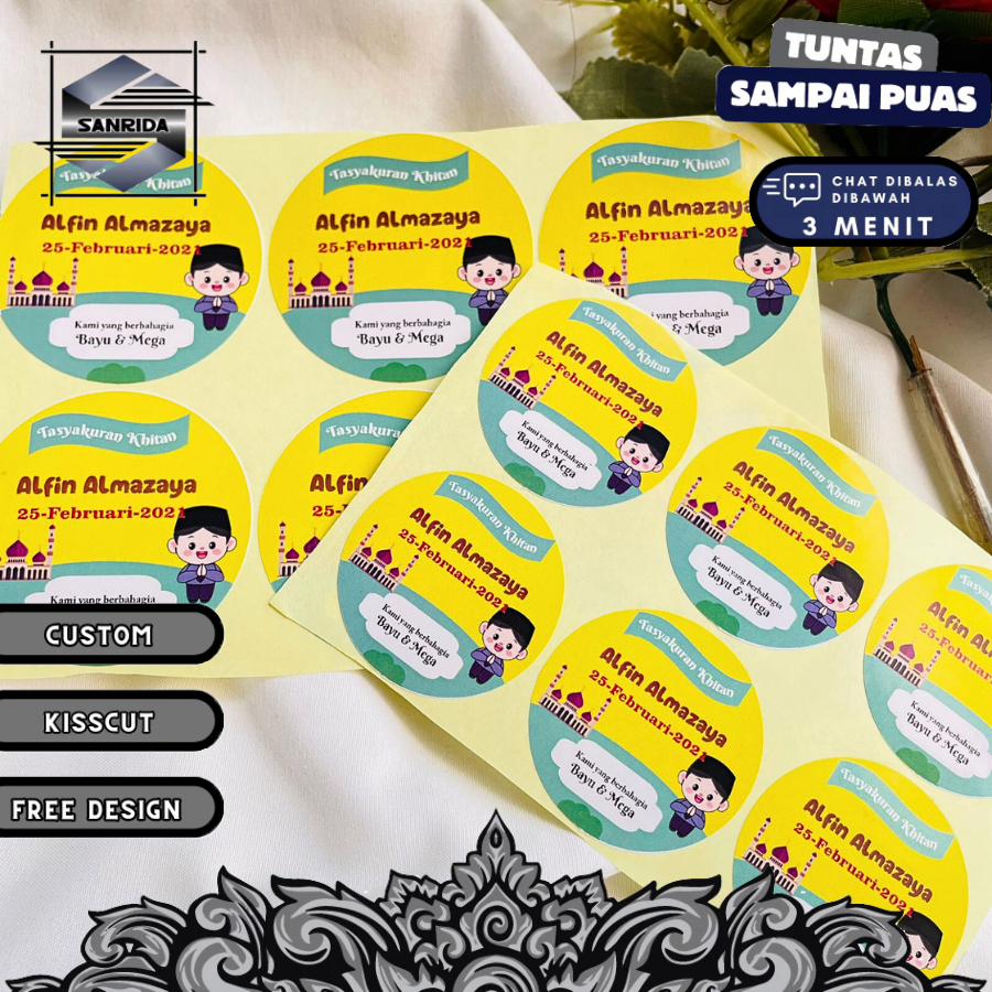 

9-15 Label Tasyakuran Khitanan Sanrida Sticker Free Desain Custom Syukuran Walimatul Khitan Sunatan