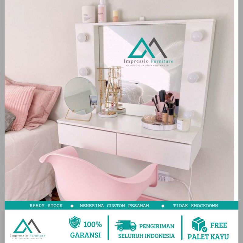 Meja rias minimalis meja rias gantung cosmetic warna putih,serat kayu meja make up lampu