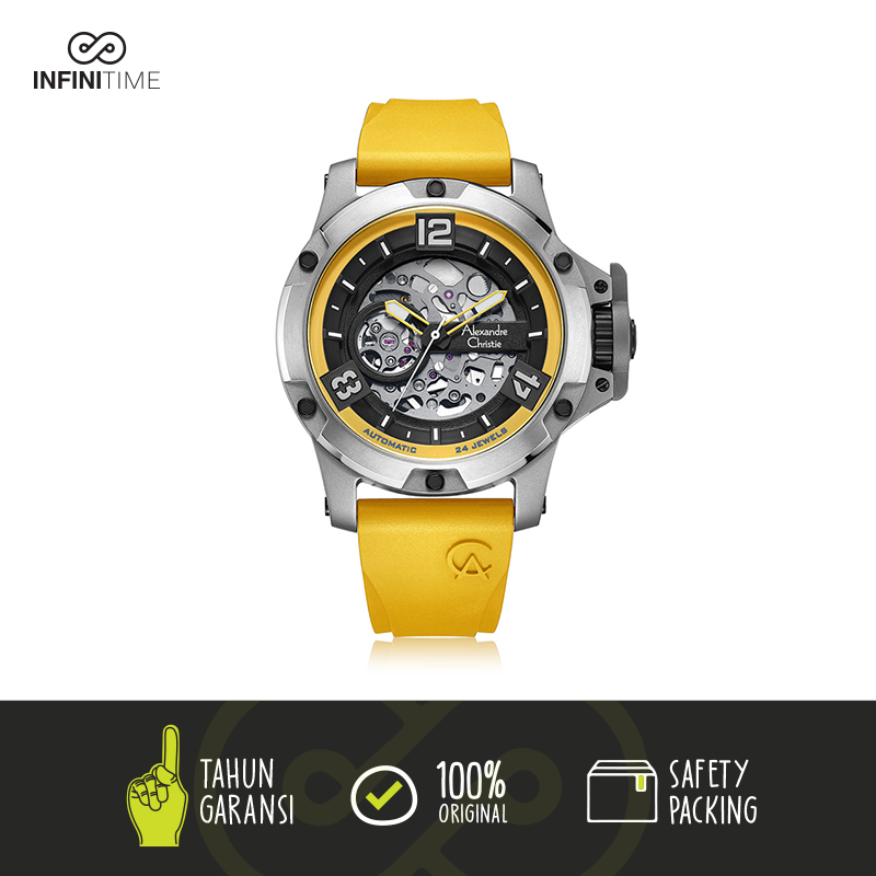 Jam Tangan Alexandre Christie AC 6295 Automatic Yellow Black Titanium Pria