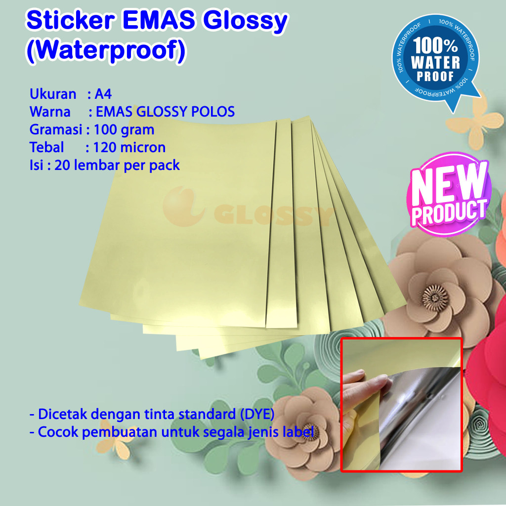 

Sticker Gold / Emas A4 Waterproof Tahan Air