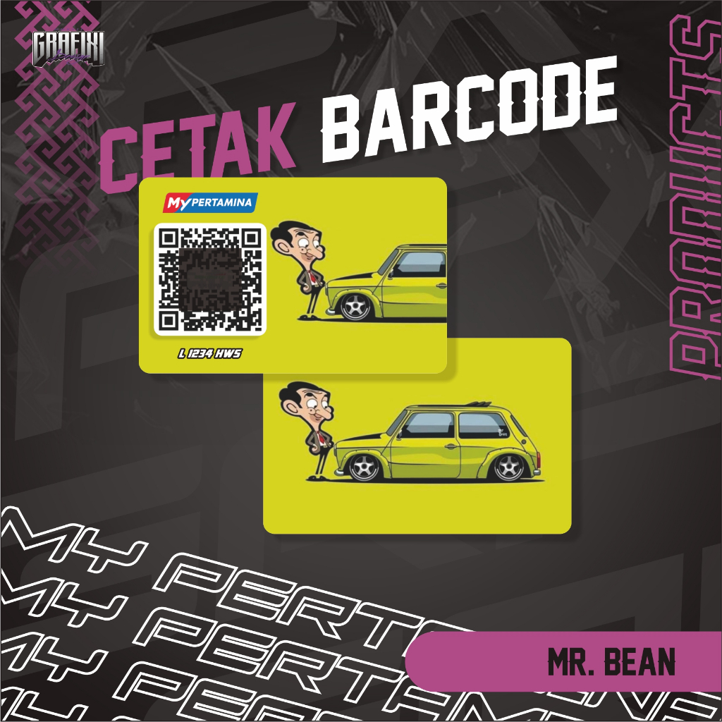 CETAK BARCODE MY PERTAMINA KARTU PVC TEMA MR. BEAN CUSTOM 2 SISI