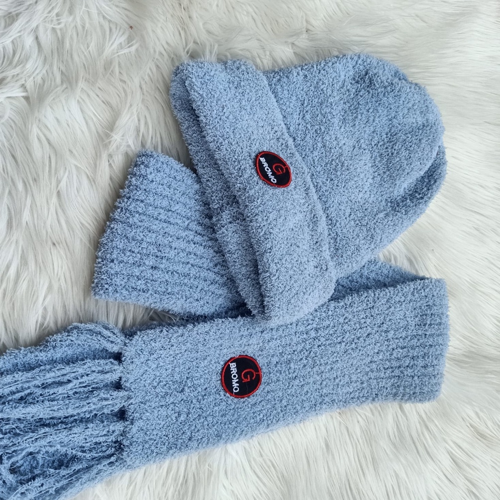 Ready Set Kupluk dan Syal Bromo Satu paket Topi Rajut Dieng Tebal Hangat Musim Dingin Pria Wanita Mu