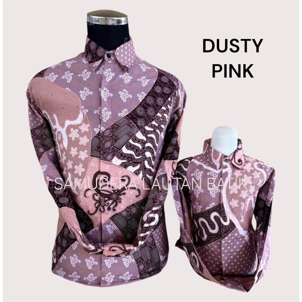 Batik Pria Warna Dusty Pink,Warna Pink Salem,Kemeja Batik Pria Couple Ayah Anak Warna Pink Salem, Ba