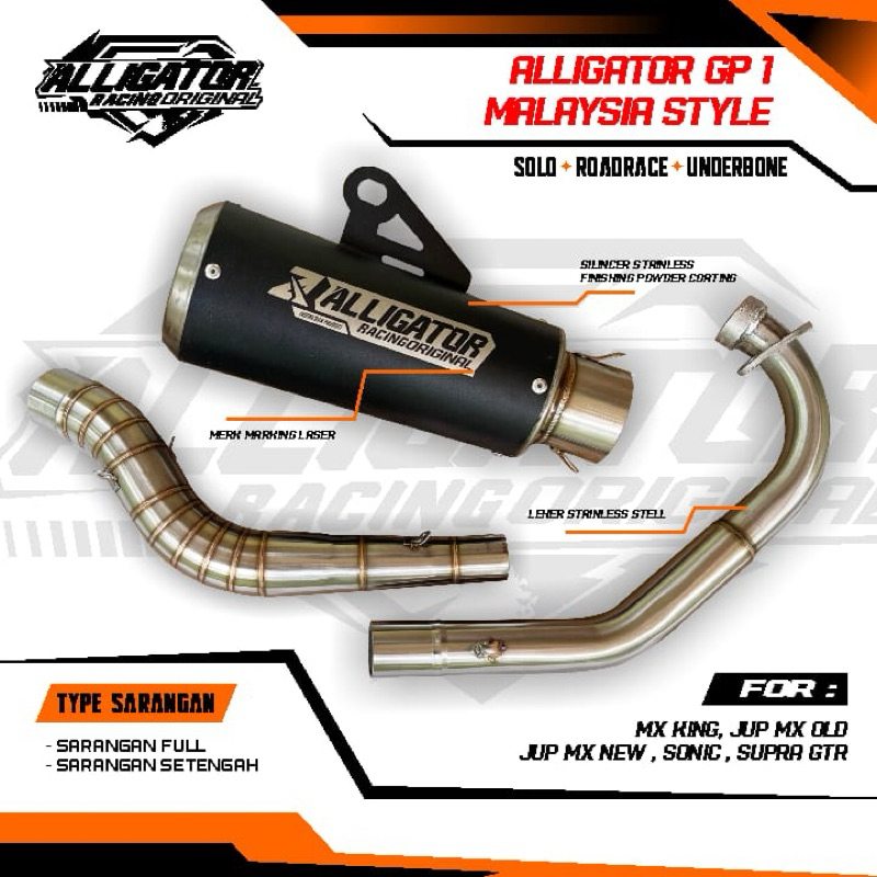 Knalpot Malaysia Style GP1 Alligator Sonic Satria Fu Jupiter mx old Jupiter Mx new MX KING SUPRA GTR