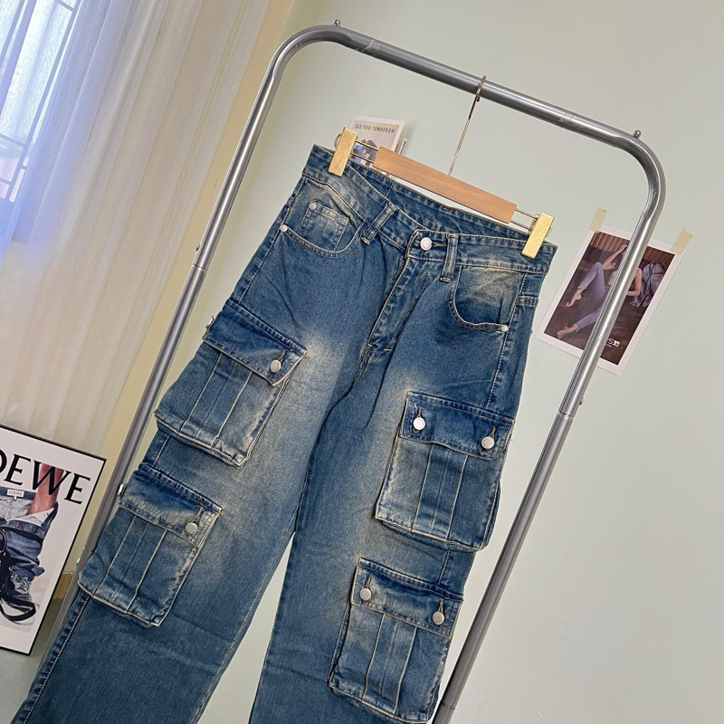 ORE - Celana Four Pocket Kulot Cargo Loose Jeans Highwaist Streetwear Wanita / Vintage Washed