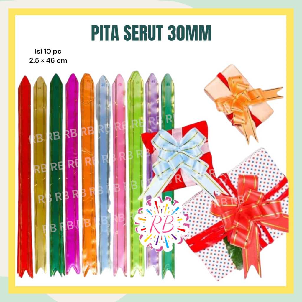 

Pita Serut 30 mm List EMAS isi 10 pc / Pita Tarik BESAR / Hiasan Parcel Idul Fitri Lebaran