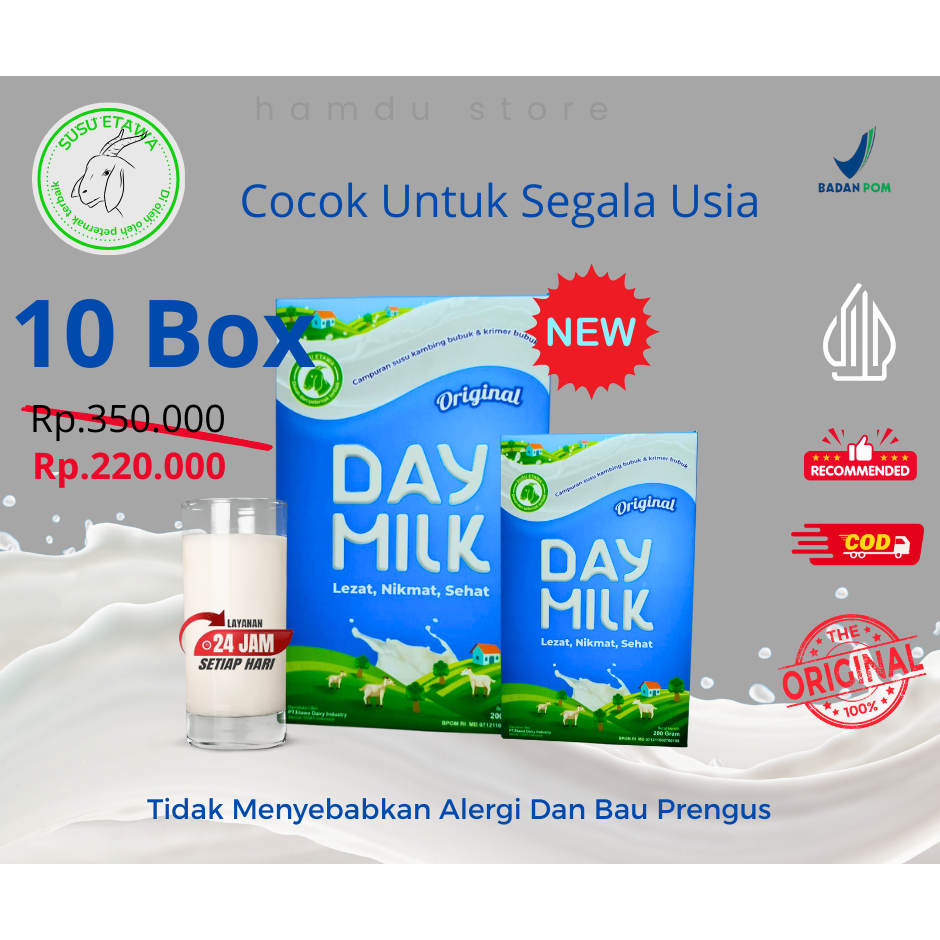 

DAYMILK [10 Box] - Untuk Lambung - Bantu Asma Sesak Napas - Sendi - 100% Original - Halal & BPOM