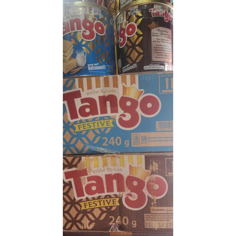 

TANGO wafer kaleng 240 gram ( Jual per karton isi 6 kaleng). Khusus pengirimn Instan dan blue bird.