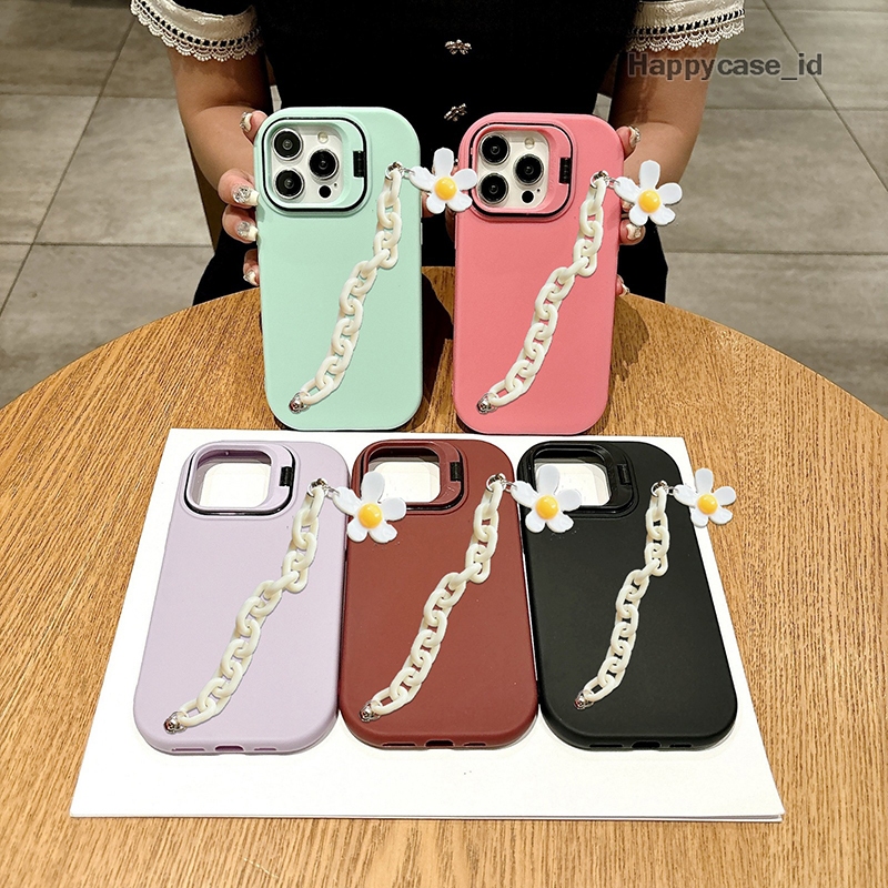 SOFTCASE FOR IPHONE 13 14 15 PLUS PRO PROMAX MACARON STAND GELANG RANTAI BUNGA GC219 SILICONE CASE H
