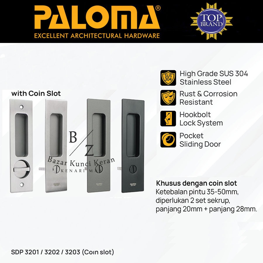 PALOMA SDP 320 Handle Paketan 1 Set Untuk Pintu Geser Sliding Door 1 Daun / 2 Daun Pintu kayu / Alum