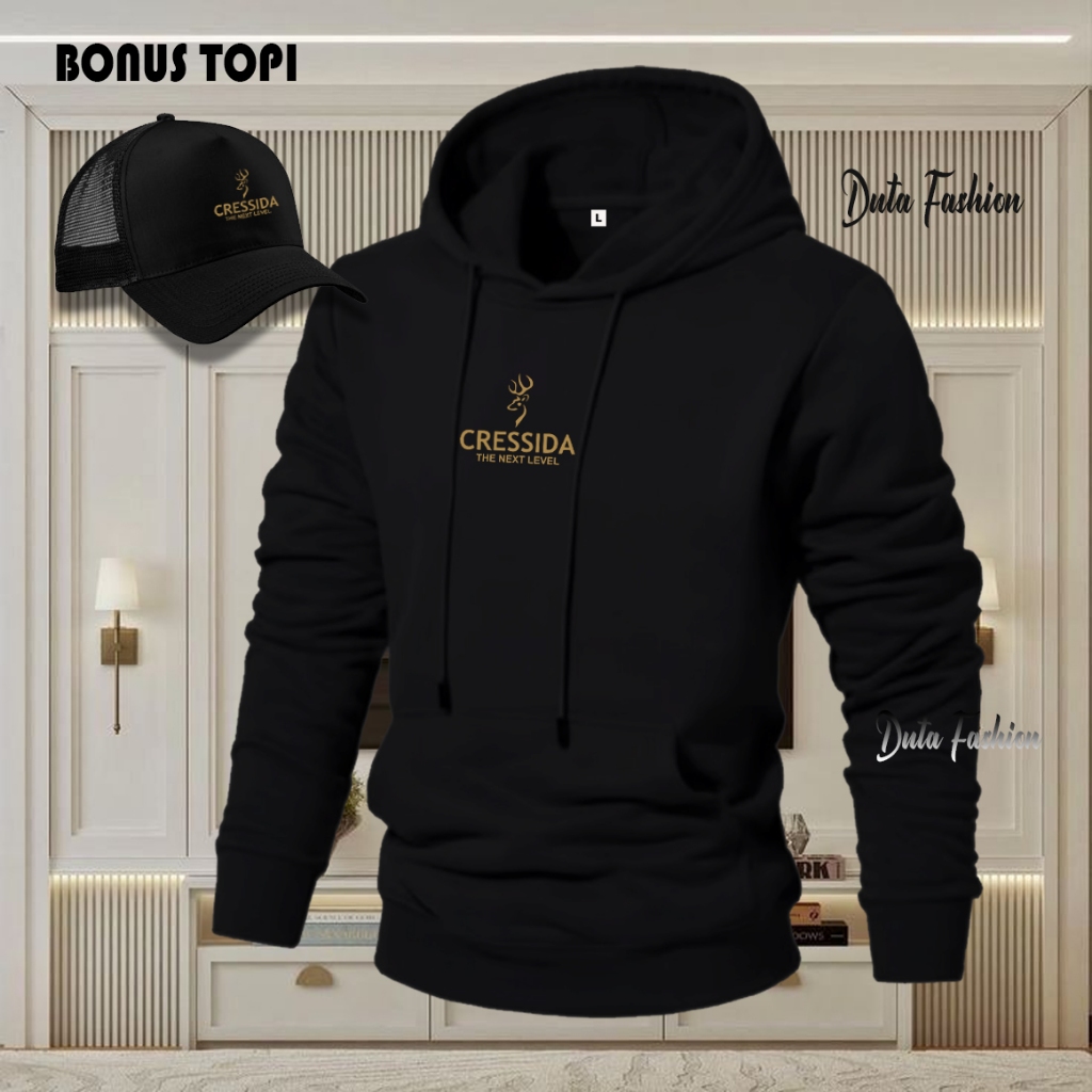 BONUS TOPI...!!! Sweater Hoodie Cressida Text Gold Jaket Pria Wanita Terkeren Jaket Lagi Viral 2025 